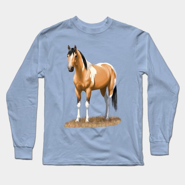 Beautiful Buckskin Pinto Quarter Horse Paint Stallion Long Sleeve T-Shirt by csforest